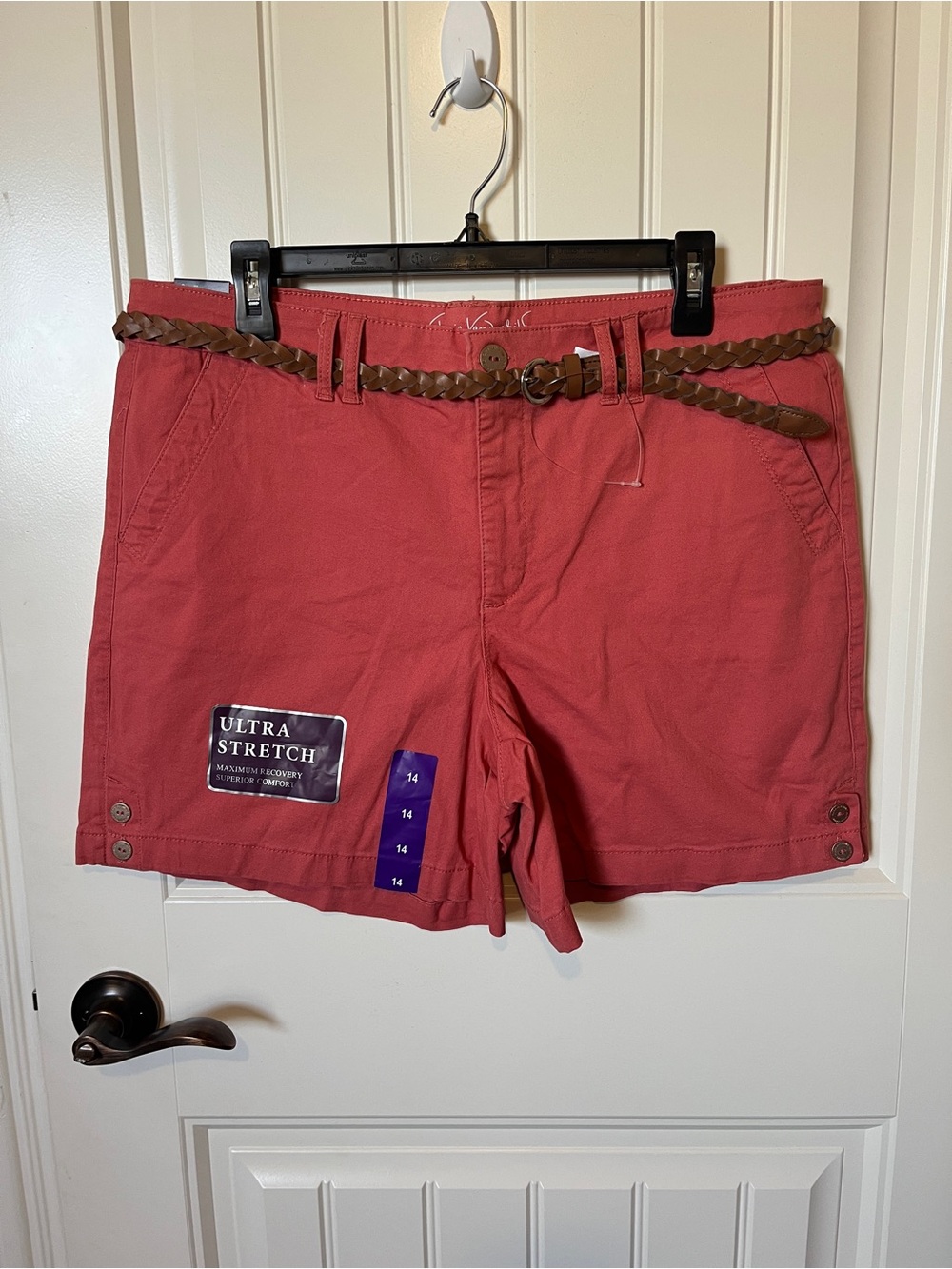 Gloria Vanderbilt Coral Stretch Bermuda Shorts with Braided Brown Belt